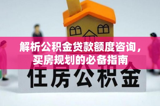 丰南解析公积金贷款额度咨询，买房规划的必备指南
